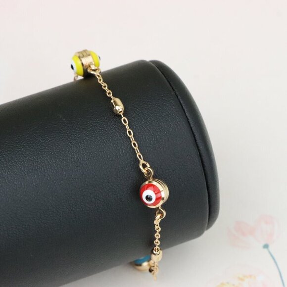 "Multicolor Evil Eye Rose Gold Bracelet with Adjustable Chain, XPBL1016 - Picture 7 of 12